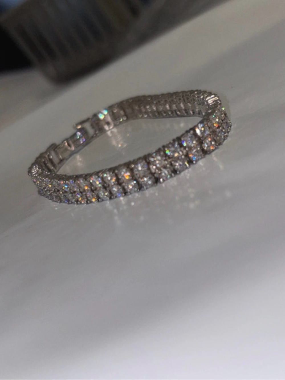 S925 Sterling Silver Double Row Tennis Bracelet 8.85 CTW DEW 6.5”